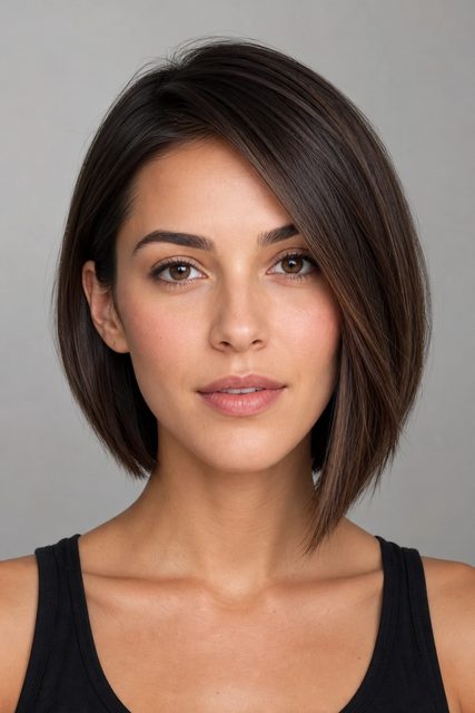 Примерка женской стрижки Asymmetrical Bob на фото онлайн